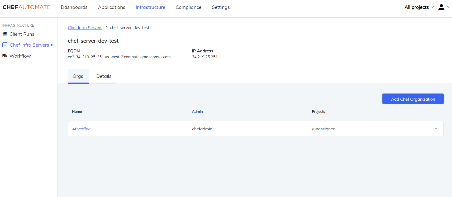 Chef Infra Server Organization
